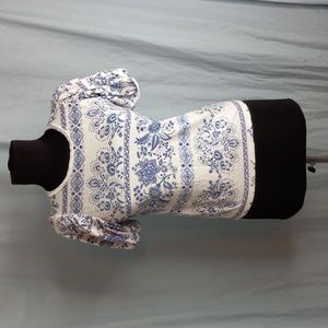 Loft XSP XS Petite Blue White Floral Puff Sleeve Tee Shirt